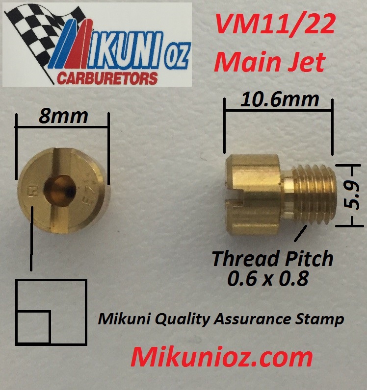 VM11/22 Mikuni Main Jet- 8mm Large Round with 6mm thread OD | Mikunioz