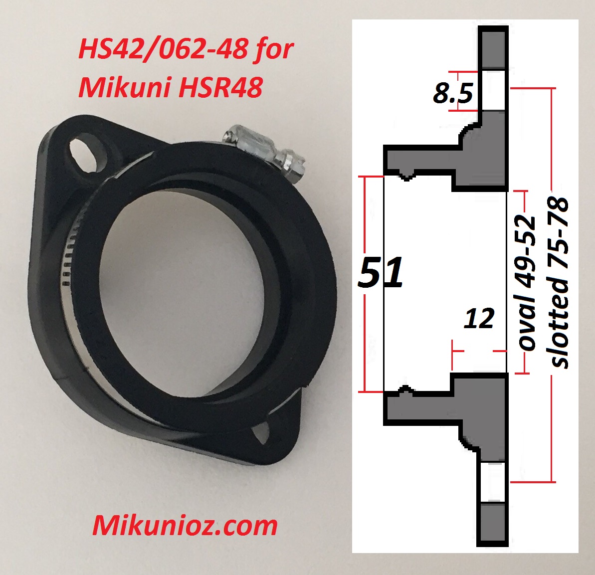 Mikuni HSR48 Rubber Flange Adapter Manifold 70mm-78mm 51mm Spigot HS42/062-48K