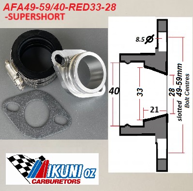 Mikuni Mounting Flange Super Short ASSY 33-28mm Tapered ID, 40mm Boot ID